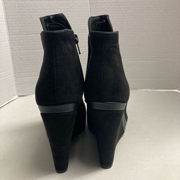 H&M Women's Faux Suede Leather Ankle Wedge Heel Zip Boots Black Size 8 - Picture 10 of 12